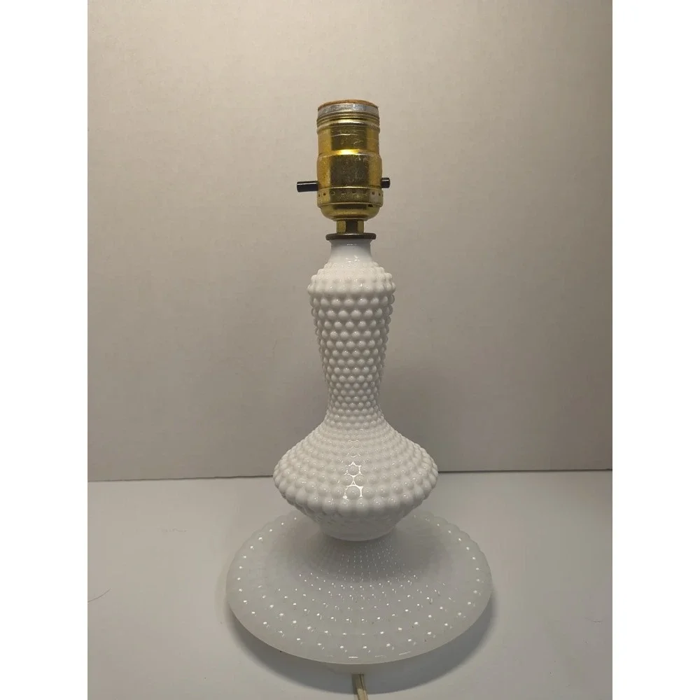 Vintage White Hobnail Milk Glass Lamp Base~ Boudoir Parlor Vanity Dresser~ Works